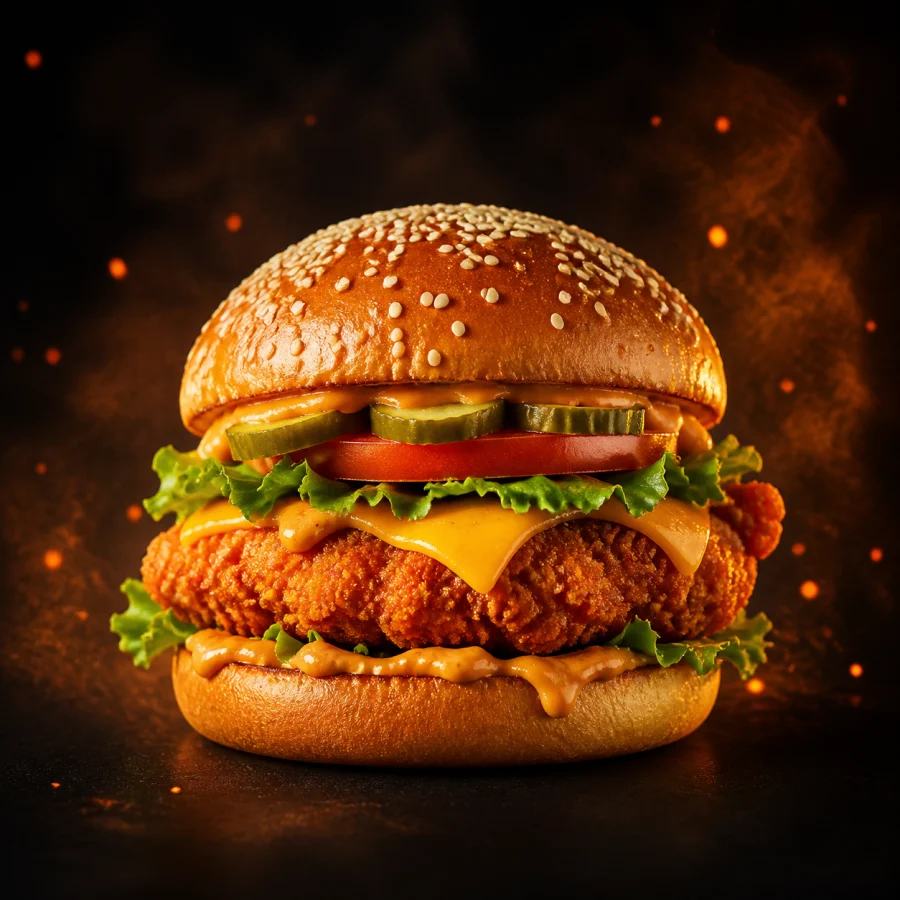 Combo conceitual com hambúrguer Fogo Chicken